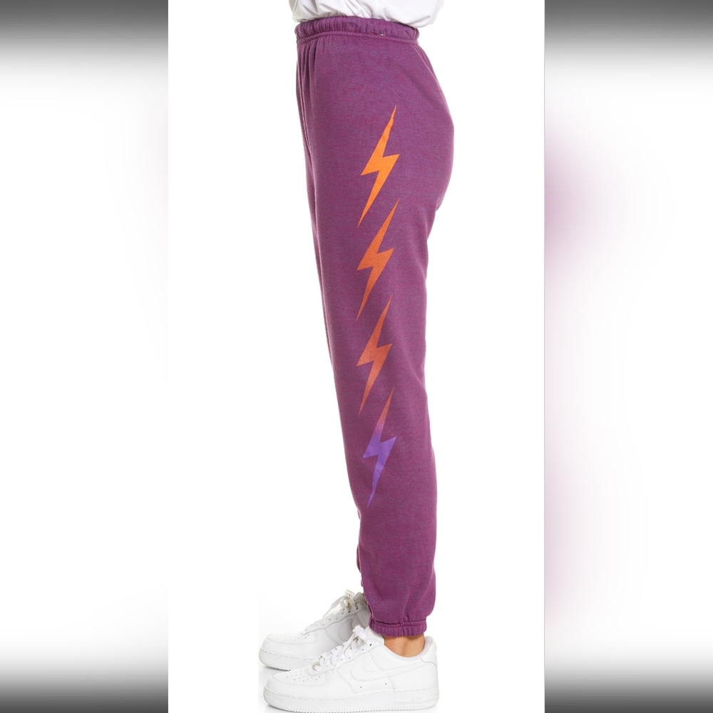 Aviator Nation Purple Joggers with Orange and Purple Lightning Bolt